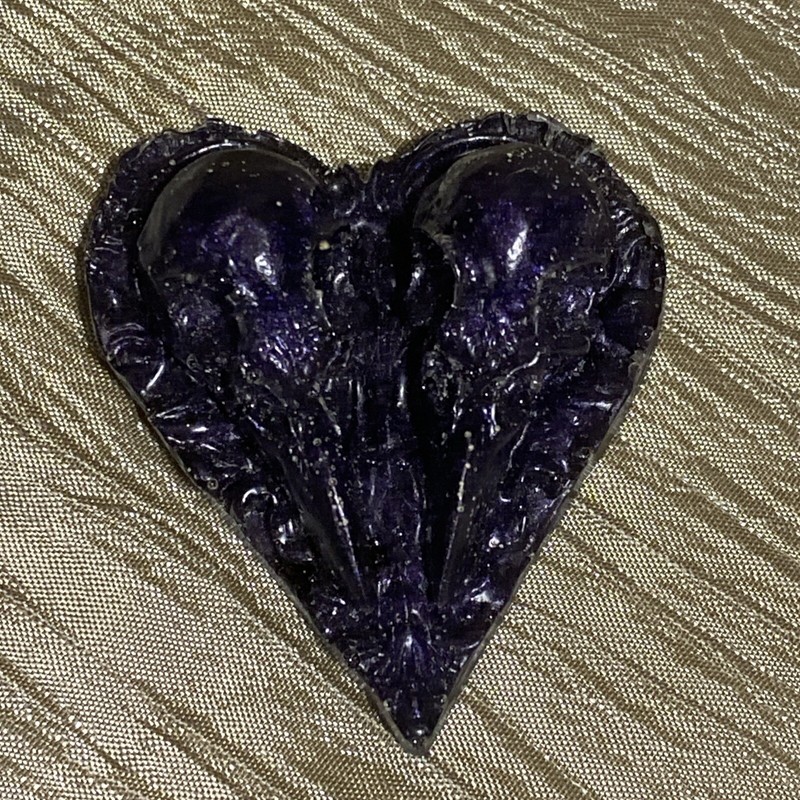 Deep Purple Shimmer Crow/Raven Skulls Heart, Resin, One Of A Kind