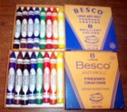 Binney And Smith 2 BESCO 8 Large Anti-Roll Pressed Crayons Boxed 1960-70's — photo 1