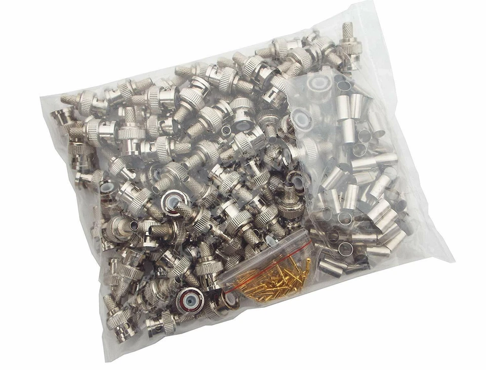 100pcs RG59 BNC Male Crimp On Connector Adapter Coaxial Cable for Security CCTV - Image 3 of 3