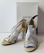 Nine West Women's Asvelia Dressy Mid Heel Evening Sandal Satin Heel Ivory 6.5M