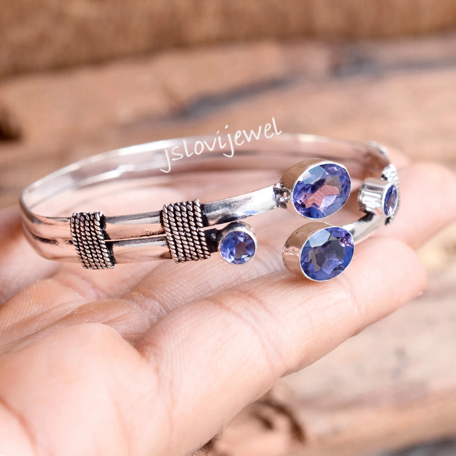 VALENTINO Bracciale Bracciale Argento Sterling 925 Pietra Preziosa Ametista Sfaccettata Regalo per Nonno