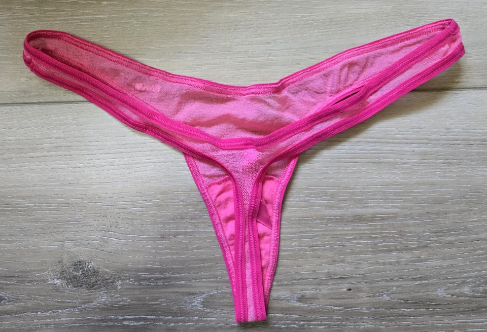 Vintage Victoria's Secret PINK Logo Sheer Nylon Mesh Low-Rise Thong Panties M - Image 2 of 3
