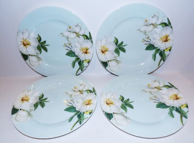 LOVELY SET OF 4 STECHCOL GRACIE BONE CHINA MAGNOLIA 7 1/2'' SALAD/DESSERT PLATES