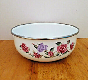 Metal cooking pot  bowl  white floral design  eBay