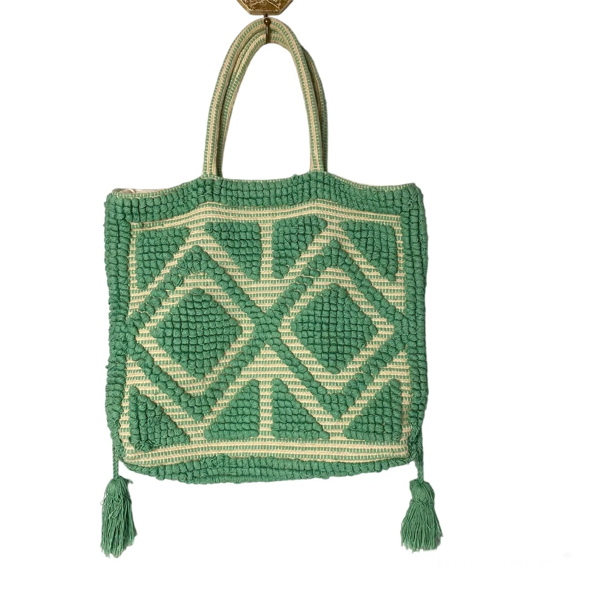 Monserat De Lucca Woven Green Large Travel Vacation Bag Tote eBay