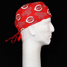 MLB Cincinnati Reds Logo on Red Theme Scrub Hat