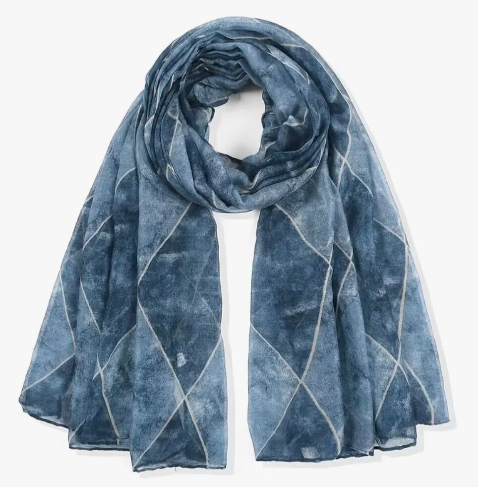 Lightweight Geometric Chiffon Shawl with Diamond Print and Soft Texture-image