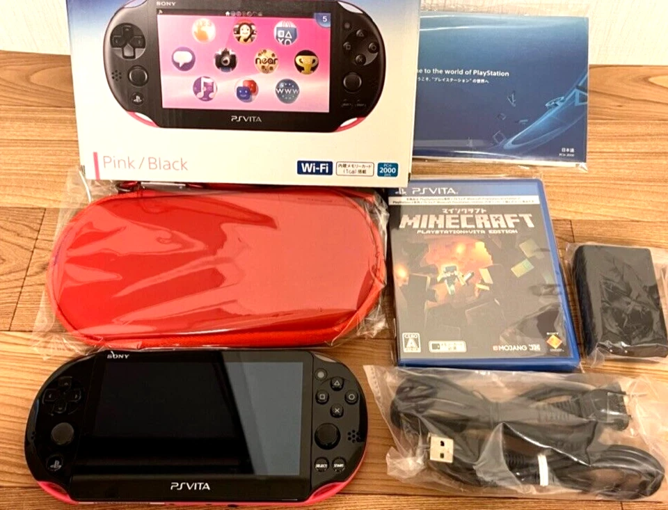 PS Vita PCH-2000 Wi-Fi Pink/Black With Box & Minecraft software & special  case