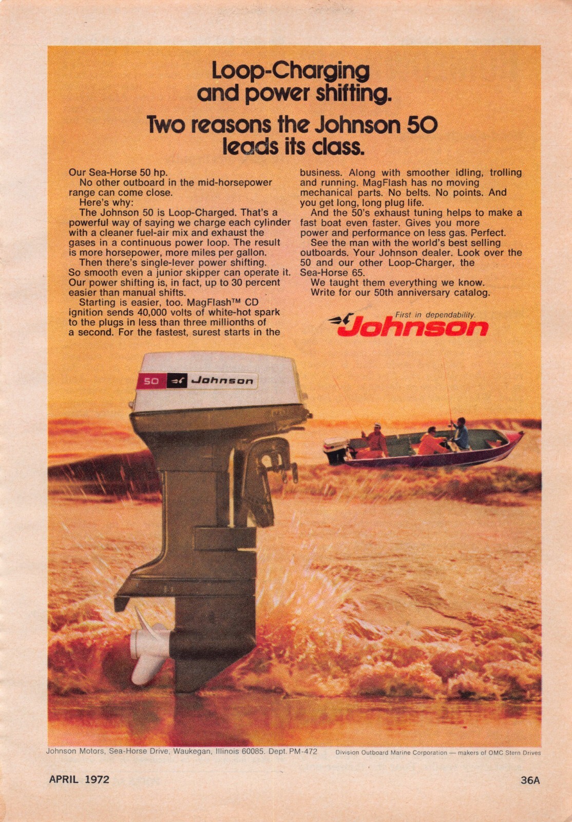 Johnson Sea-Horse 50 Horsepower Outboard Sunset Color Graphics Vtg Mag ...