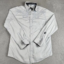 Roar Shirt Mens Large Gray Blue Graphic Graffiti Long Sleeve Maverick