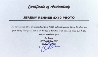 Jeremy Renner HAWKEYE photo SIGNED 8x10 AVENGERS promo MCU with