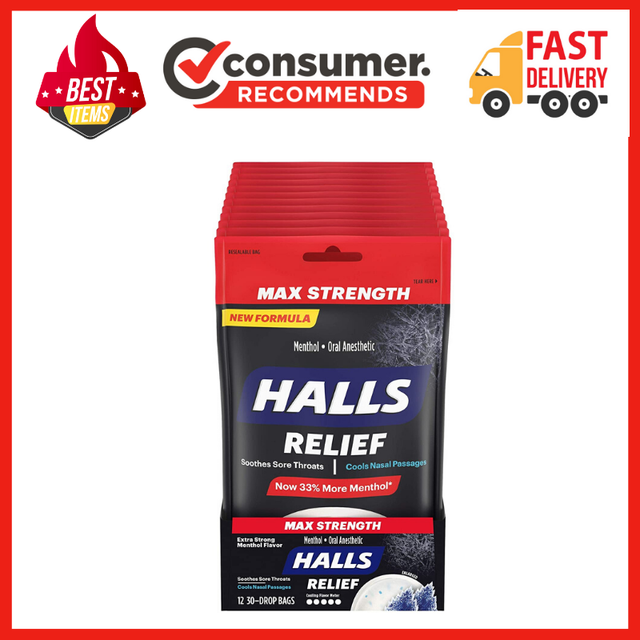 Halls Extra Strength Intense Cool Cough Drops with Menthol 180 Drops eBay