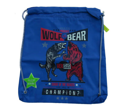 TOM JOULE  Kinder Turnbeutel Tasche Wolf Vs Bär Sportbeutel blau 28 x 34 cm NEU