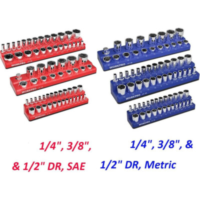 WORKPRO 1/4''/3/8''/1/2'' Magnetic Socket Organizer Storage Holder Tray SAE/Metric
