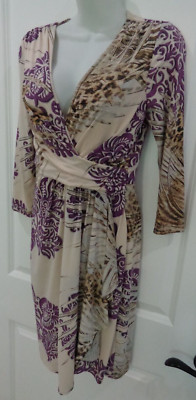 Boston Proper Surplice Bust Waterfall Front 3/4 Sleeve Stretch Dress Sz 4