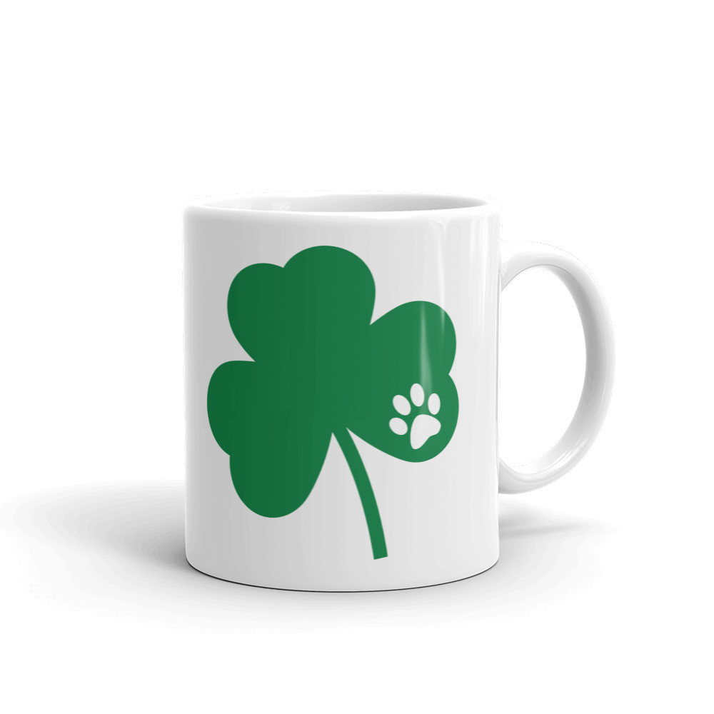 Irish Shamrock Leaf Dog Paw Coffee Tea Ceramic Mug Office Work Cup Gift