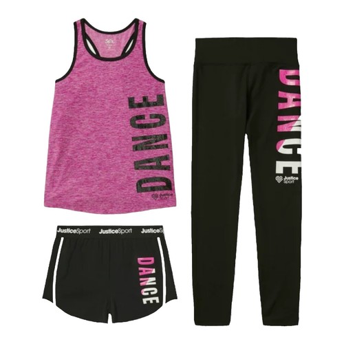 Ensemble Fille JUSTICE - Haut Rayé Perlé + Pantalon Capri Noir - Taille 12 - Coton - Occasion Très Bon état
