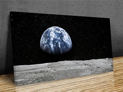 Erde vom Mond aus gesehen Panoramablick, montierter Leinwanddruck fertig zum Aufhängen