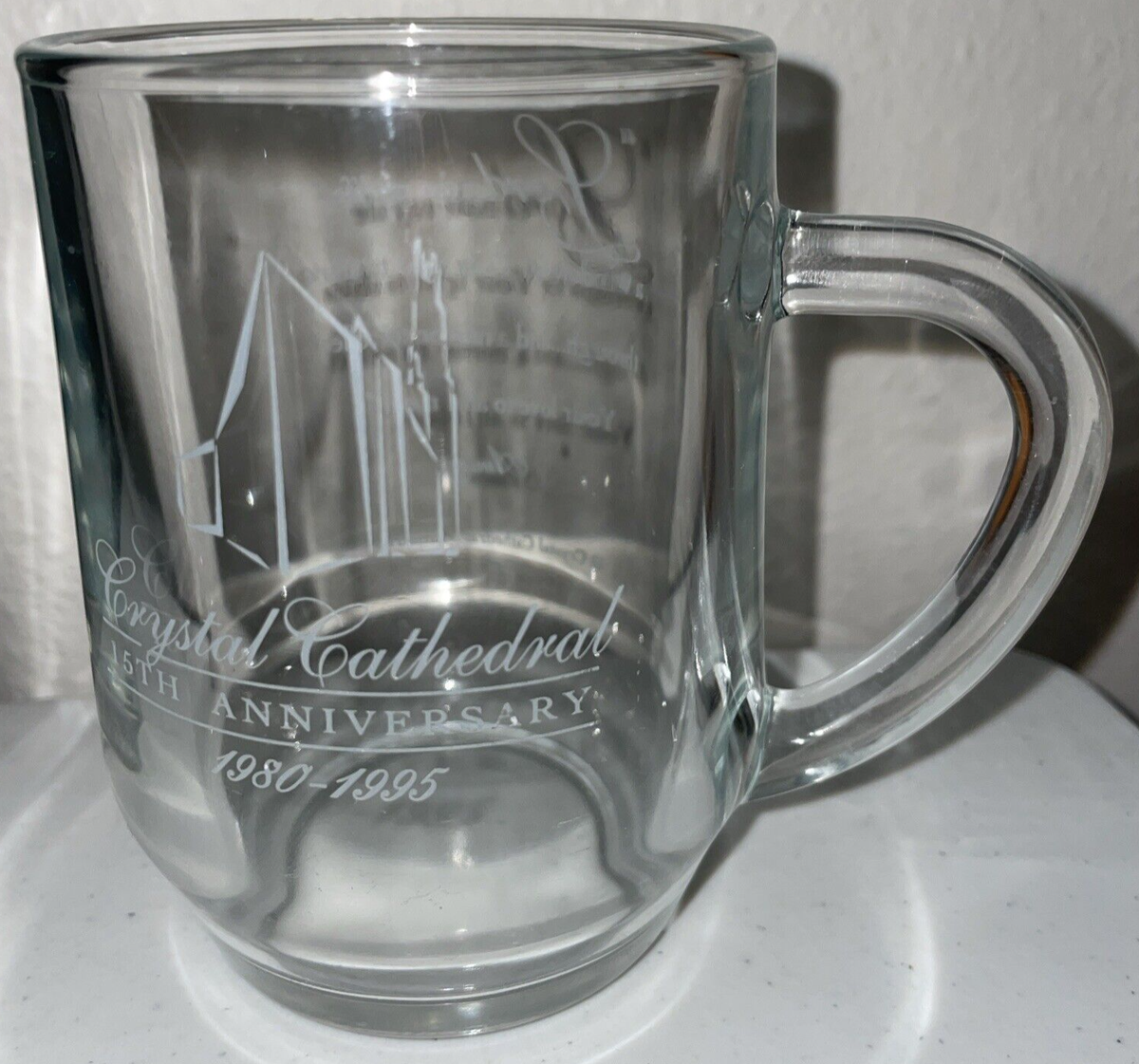 Vintage CRYSTAL CATHEDRAL Clear Glass Coffee Cup Mug 15th Anniversary  1980-1995 | eBay