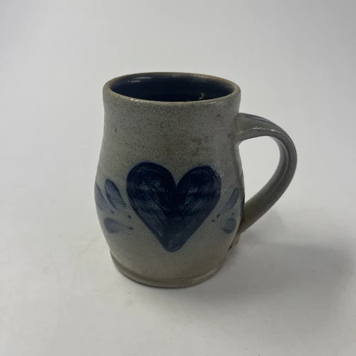 Vintage Rowe Pottery Mug Heart Design, 1987 Handmade In Cambridge, WI