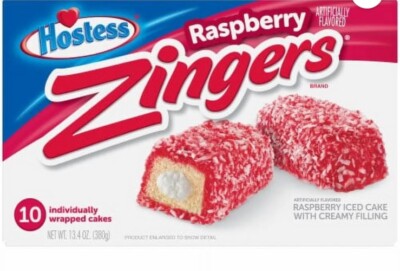 Hostess Raspberry Zingers (Always Fresh) 10 Individually Wrapped Cakes