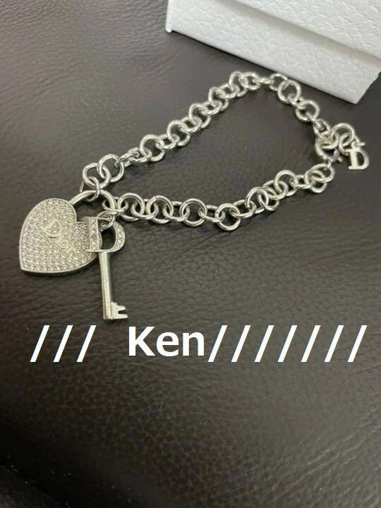 CHRISTIAN DIOR Bracelet AUTH Vintage Rare CD Silver Heart Key Bangle Charm