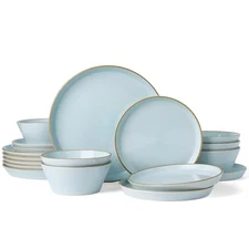  Saturn Plates and Bowls Dish Sets for 6 (18 Pieces), Set(18pcs) Light Blue