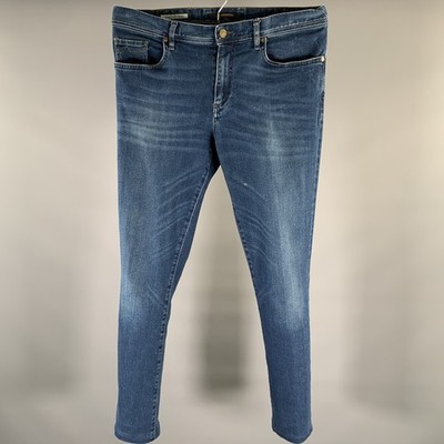 ALBERTO Size 34 Indigo Solid Cotton Blend Skinny Jeans