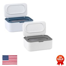 Baby Wipes Dispenser Box 2 Pack Plastic Holder Gray Flip Top Sealed Cover