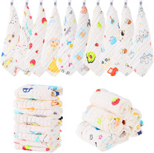 10 Pack Muslin Cloths for Baby,25X25Cm Muslin Squares Soft Burp Cloths Cotton Ba