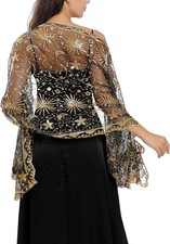 Ladiery Sequin Stars Moons Shawls and Wraps for Evening Black Gold