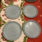 4 Vintage Anchor Hocking Fire King Turquoise Glass 7" Salad Plates Glossy