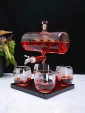 NEW 1pcs, 1300ml/44oz Decanter With 4 300ml/10oz Glass Glasses, Sailboat Design