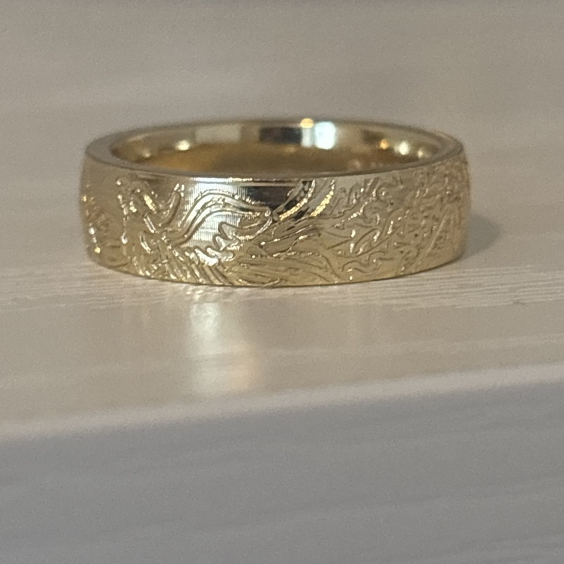 New Engraved Dragon Phoenix Motif Ring Strength, Rebirth Size Gold Plated - Product main view