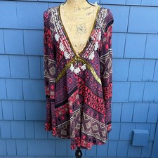 Free People Multicolor Patterned Mini Dress trapeze knit red purple medium