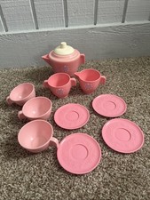 Vintage Fisher Price Pink Tea Party Set Tea Pot Sugar Creamer Cups Saucer 1982