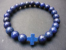 Bracelet élastique Perles De Verre Avec Pampille Croix Argenté - Occasion - Bijou Rétro
