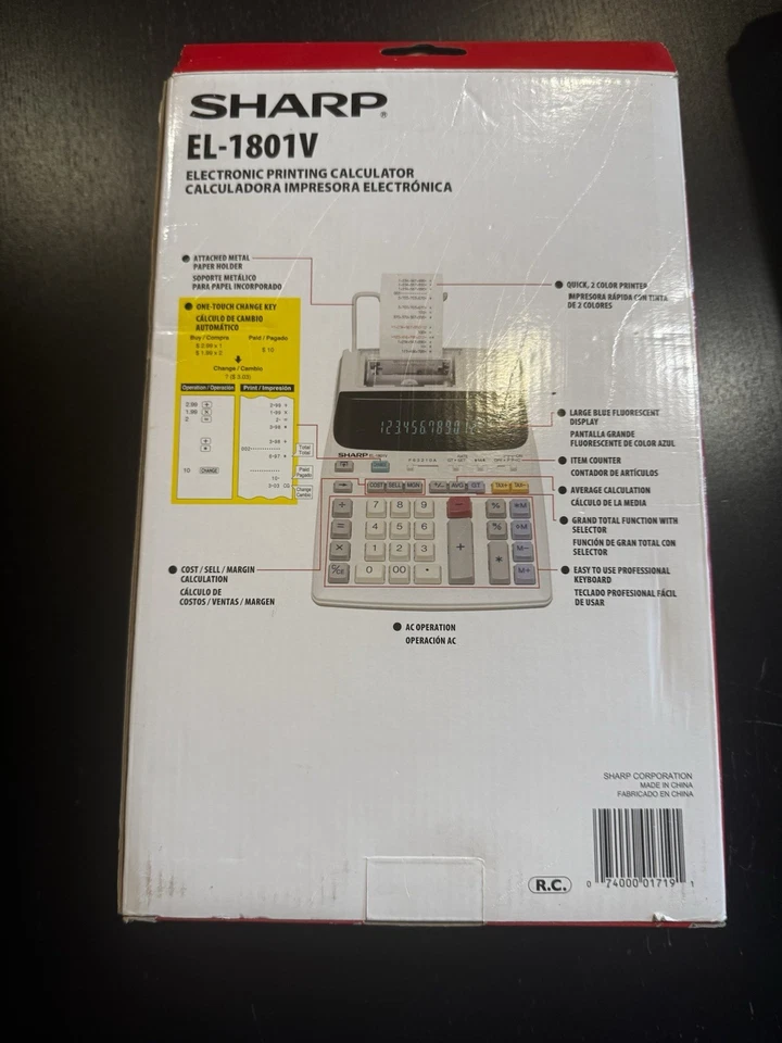 Sharp EL-1801V Electronic Printing Calculator 12 Digit 2 Color Printer Open Box - Image 3 of 4