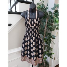 Womens A Line Dress Black Printed Smocked Sleeveless Spaghetti Straps Pleated S
