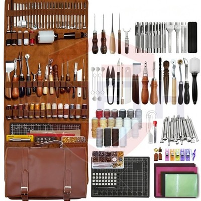 588Pcs Leather Craft Tool Kit with Handbag   Carving, Punching & Stamping Set