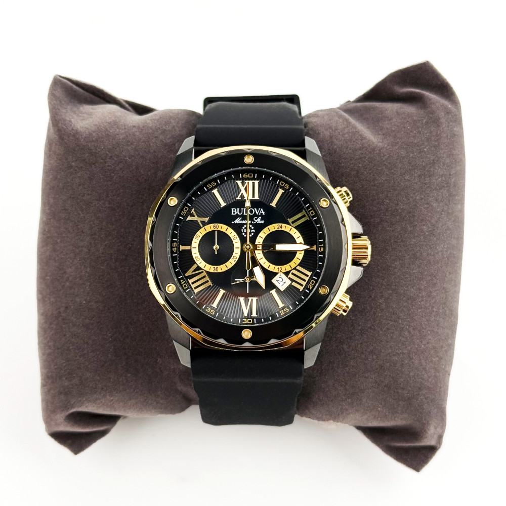 Bulova Marine Star 98B278 Gold-Tone Black Dial Six Hand Men's Quartz Watch