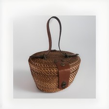 Patricia Nash Handbag Rattan Nantucket Weave Brown Leather Accents  Strap