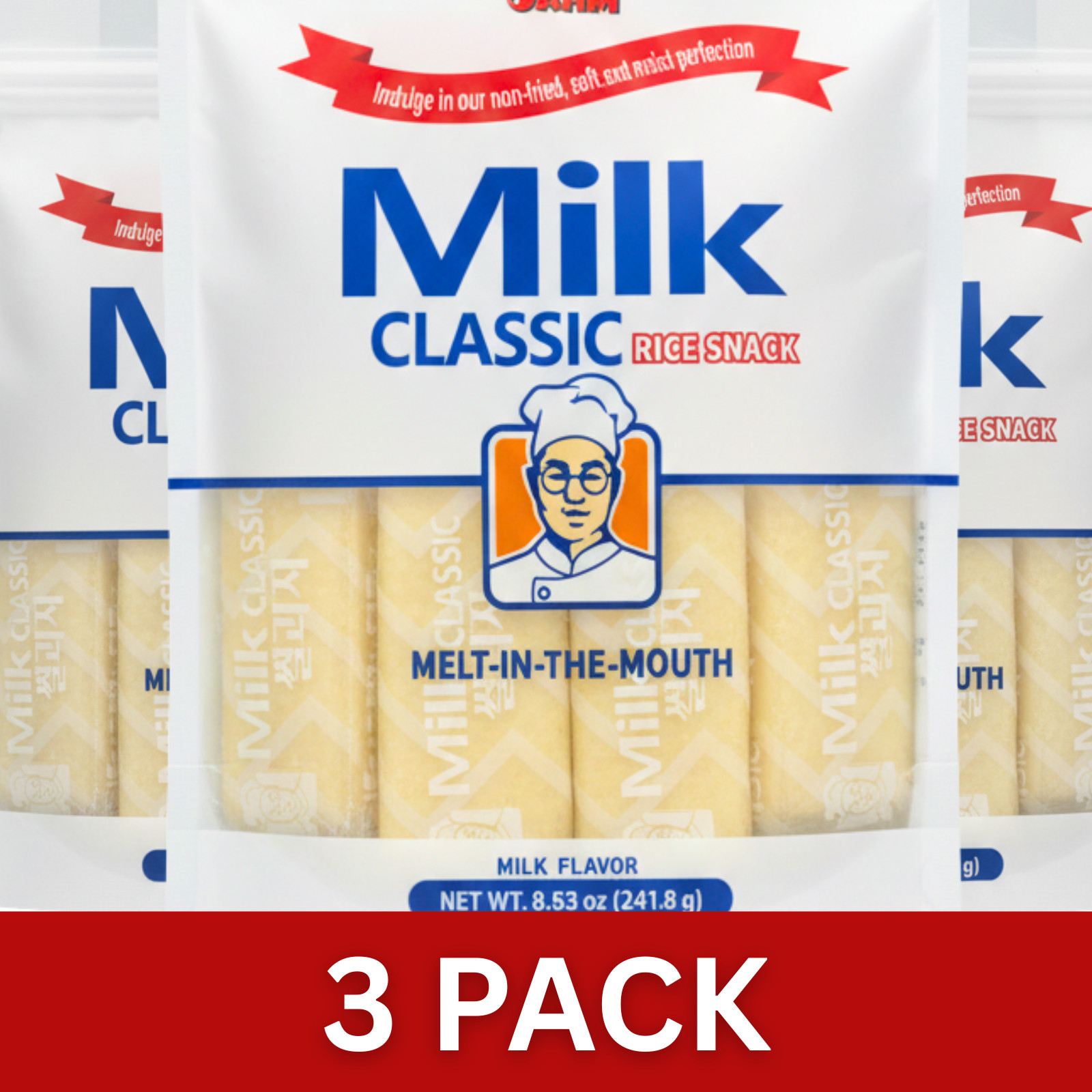 Korean Milk Classic Rice Cracker Cake 240G (3 Pack) Sweet Cr