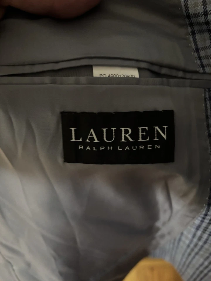 Lauren Ralph Lauren классический крой льняной Sport пальто Dk синий/Lt синий клетку 48R - Изображение 3 из 4