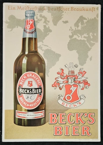 Vintage Cardboard Beck's Beer Bar Sign / Decor 13 1/4" x 9 1/2"