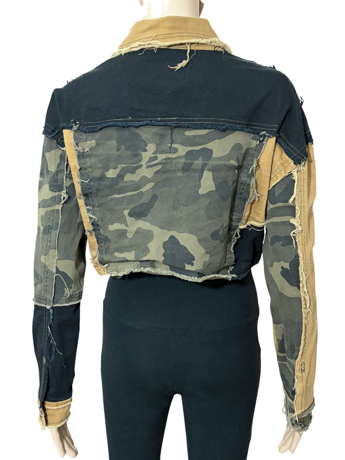 Fashion Nova Patchwork Cropped Jacket Size Medium - image 3