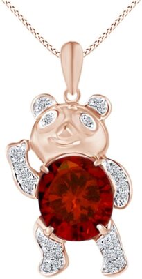 Oval Cut Simulated Garnet Panda Pendant Necklace 18'' Chain Solid Sterling Silver