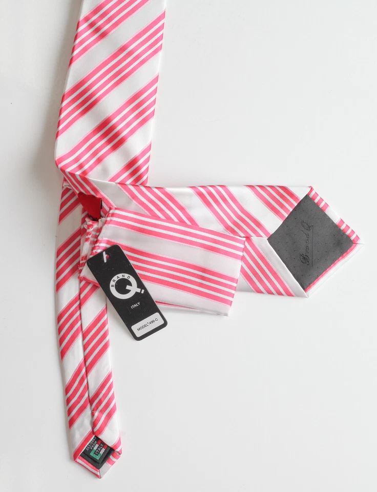 Corbata de negocios rosa a rayas hecha a mano marca Q Premium microfibra tejida para hombre zoom Foto 2 de 4