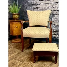 Mid Century Reupholstered Arm Chair with Ottoman