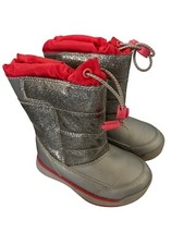 LANDS END Kids Winter Boots SNOW FLURRY Insulated Silver Sparkle Sz 8